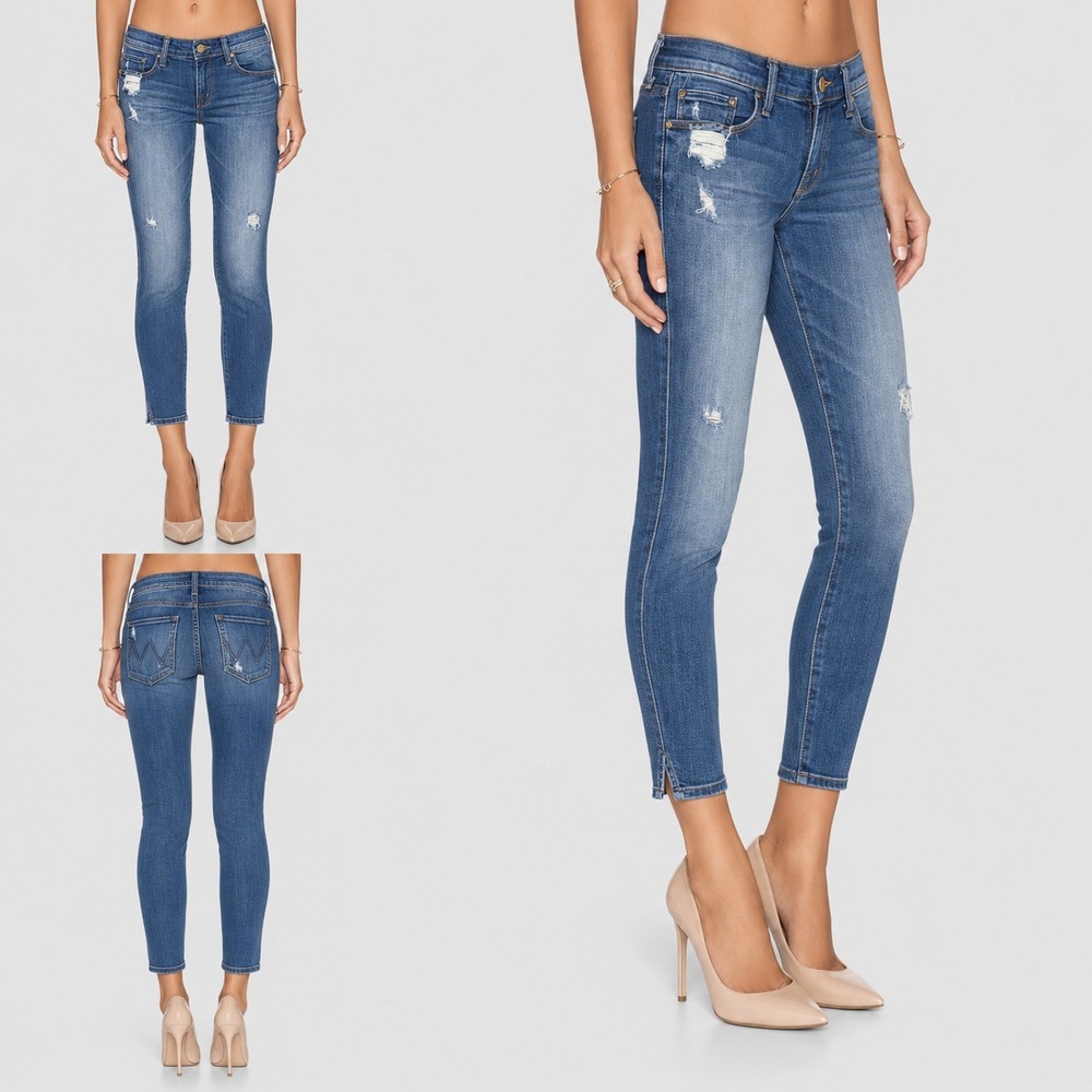 MOTHER The Vamp Distressed Jeans Rough It Up Wash Blue Denim Mid Rise Skinny 28 - Picture 1 of 14